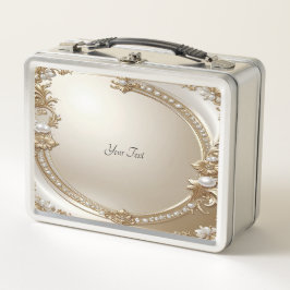 Golden Ornate Frame with Pearls Lunchbox メタルランチボックス