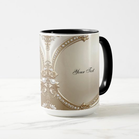 Golden Ornate Frame with Pearls Mug マグカップ (正面右)