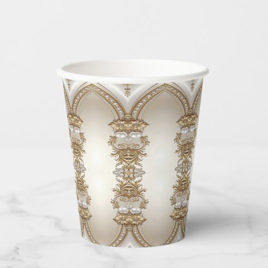 Golden Ornate Frame with Pearls Paper Cups 紙コップ (正面)