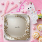 Golden Ornate Frame with Pearls Paper Plate ペーパープレート (パーティー)