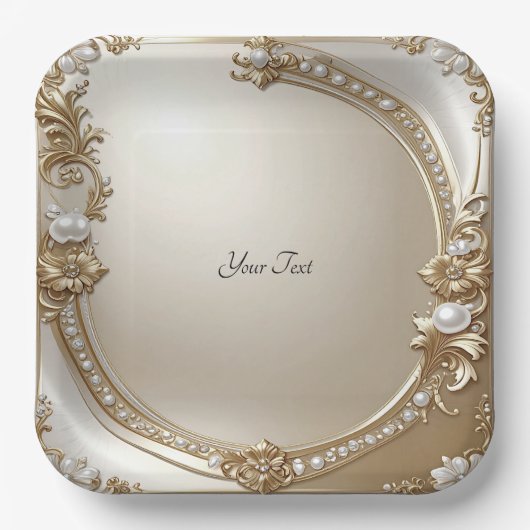 Golden Ornate Frame with Pearls Paper Plate ペーパープレート (正面)