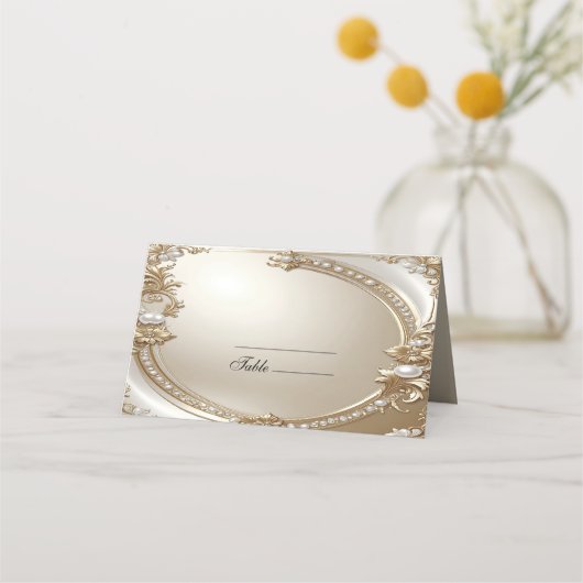 Golden Ornate Frame with Pearls Place Card プレイスカード (正面)