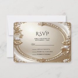 Golden Ornate Frame with Pearls RSVP Card