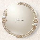 Golden Ornate Frame with Pearls Sandstone Coaster コースター (正面)