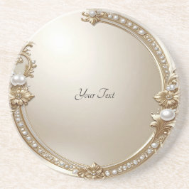 Golden Ornate Frame with Pearls Sandstone Coaster コースター