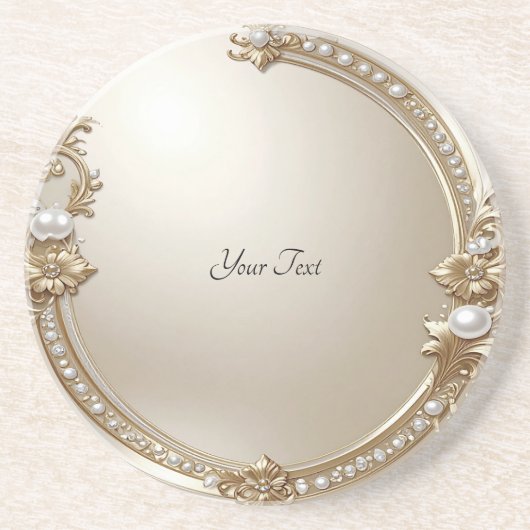 Golden Ornate Frame with Pearls Sandstone Coaster コースター (正面)