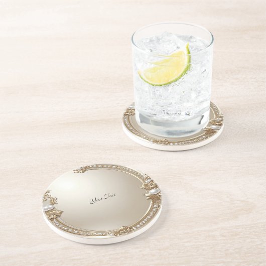 Golden Ornate Frame with Pearls Sandstone Coaster コースター (側面)
