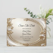 Golden Ornate Frame with Pearls Save The Date セーブザデート (スタンド正面)