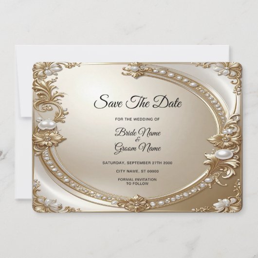 Golden Ornate Frame with Pearls Save The Date セーブザデート (正面)