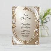 Golden Ornate Frame with Pearls Save the Date セーブザデート (スタンド正面)