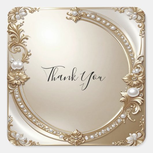 Golden Ornate Frame with Pearls Sticker スクエアシール (正面)