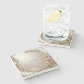 Golden Ornate Frame with Pearls Stone Coaster ストーンコースター (横)