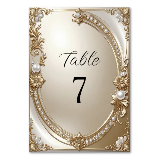 Golden Ornate Frame with Pearls Table Number テーブルナンバー (正面)