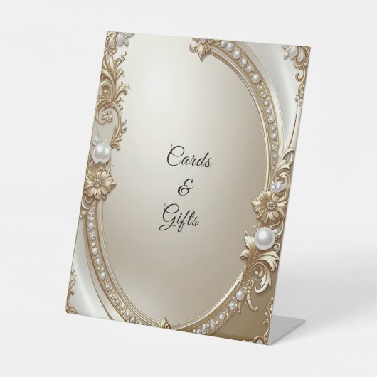 Golden Ornate Frame with Pearls Tabletop Signs 台座サイン (正面)