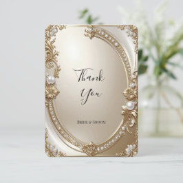 Golden Ornate Frame with Pearls Thank You Card サンキューカード