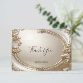 Golden Ornate Frame with Pearls Thank You Card サンキューカード