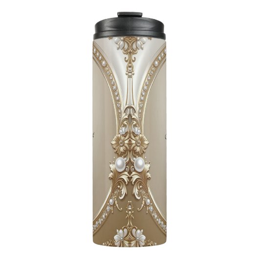 Golden Ornate Frame with Pearls Thermal Tumbler タンブラー (正面)