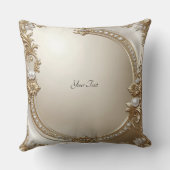 Golden Ornate Frame with Pearls Throw Pillow クッション (裏面)