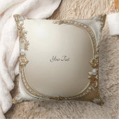 Golden Ornate Frame with Pearls Throw Pillow クッション (ブランケット)