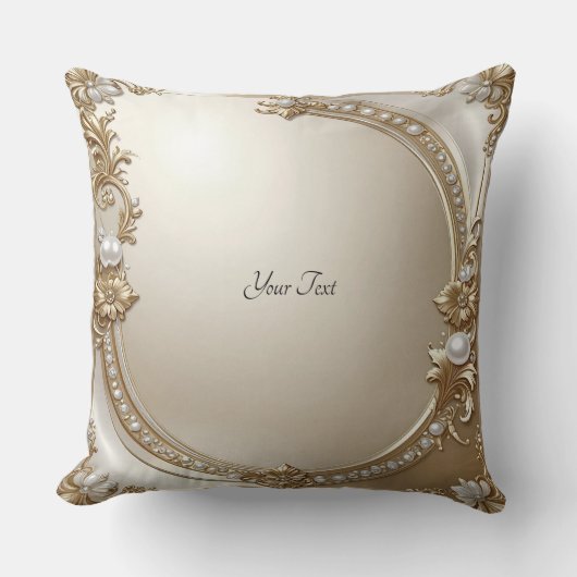 Golden Ornate Frame with Pearls Throw Pillow クッション (正面)