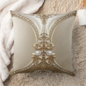 Golden Ornate Frame with Pearls Throw Pillow クッション (ブランケット)