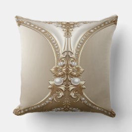 Golden Ornate Frame with Pearls Throw Pillow クッション