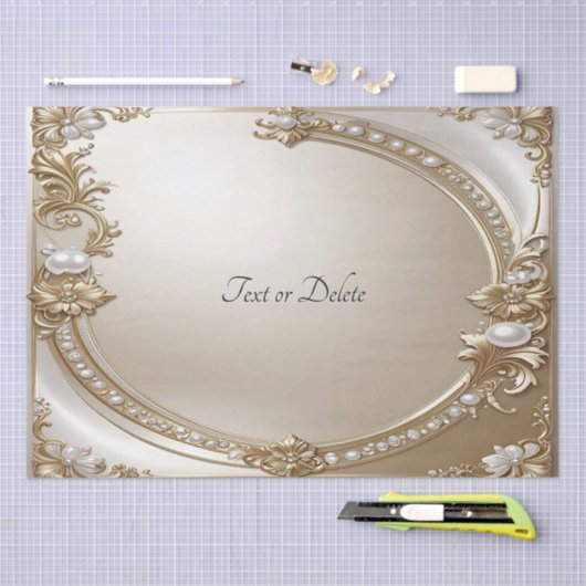 Golden Ornate Frame with Pearls Tissue Paper 薄葉紙 (クラフト)