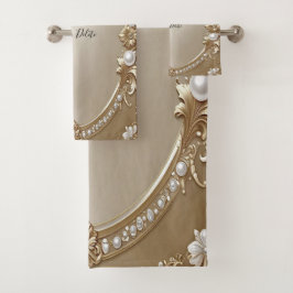 Golden Ornate Frame with Pearls Towel Set バスタオルセット