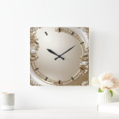 Golden Ornate Frame with Pearls Wall Clock スクエア壁時計 (ホーム)