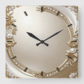 Golden Ornate Frame with Pearls Wall Clock スクエア壁時計 (正面)