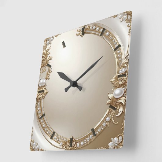 Golden Ornate Frame with Pearls Wall Clock スクエア壁時計 (傾斜)