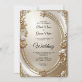 Golden Ornate Frame with Pearls Wedding Invitation 招待状 (正面)