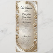Golden Ornate Frame with Pearls Wedding Program プログラム (正面)