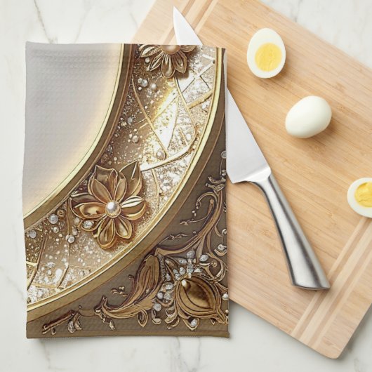 Golden Ornate Kitchen Towel キッチンタオル (四つ折り)