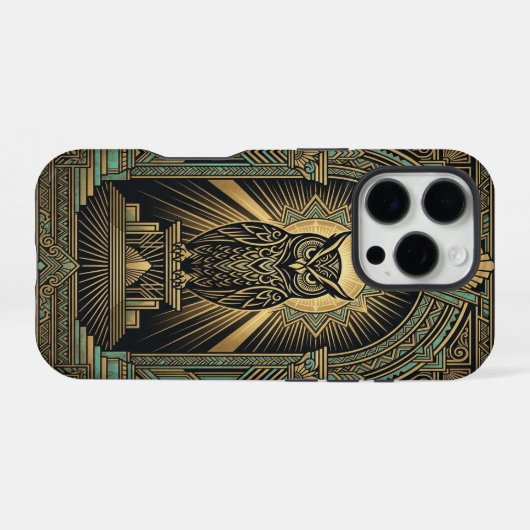 Golden Owl Guardian |  iPhone 16 Pro Case iPhoneケース (裏面横)