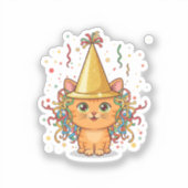 Golden Party Hat Cat Festive New Year's Midnight  シール (正面)