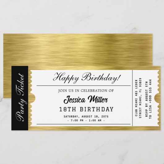 Golden Party Ticket Invitation 招待状 (正面/裏面)