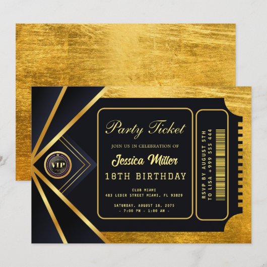 Golden Party Ticket Invitation 招待状 (正面/裏面)