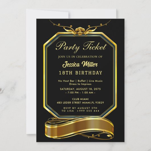 Golden Party Ticket Invitation 招待状 (正面)