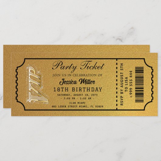 Golden Party Ticket Invitation 招待状 (正面/裏面)