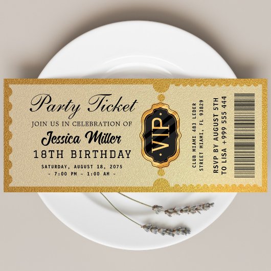 Golden Party Ticket Invitation 招待状