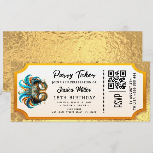 Golden Party Ticket Invitation 招待状 (正面/裏面)