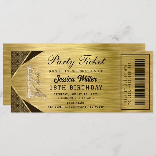 Golden Party Ticket Invitation 招待状 (正面/裏面)