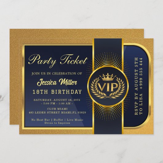 Golden Party Ticket Invitation 招待状 (正面/裏面)