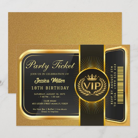 Golden Party Ticket Invitation 招待状 (正面/裏面)