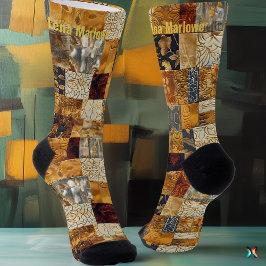 Golden Patchwork Art Socks – Custom Elegant Design ソックス