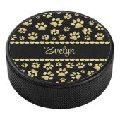 Golden Paw Prints on Black with Custom Name アイスホッケーパック (3/4)