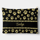 Golden Paw Prints on Black with Custom Name アクセサリーポーチ (裏面)