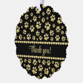 Golden Paw Prints on Black with Custom Name オーナメントカード (左)