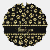 Golden Paw Prints on Black with Custom Name オーナメントカード (正面)
